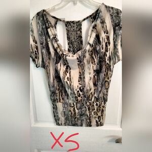HeartSoul Leopard Print Cowl Neck Tunic - Neutral Tones